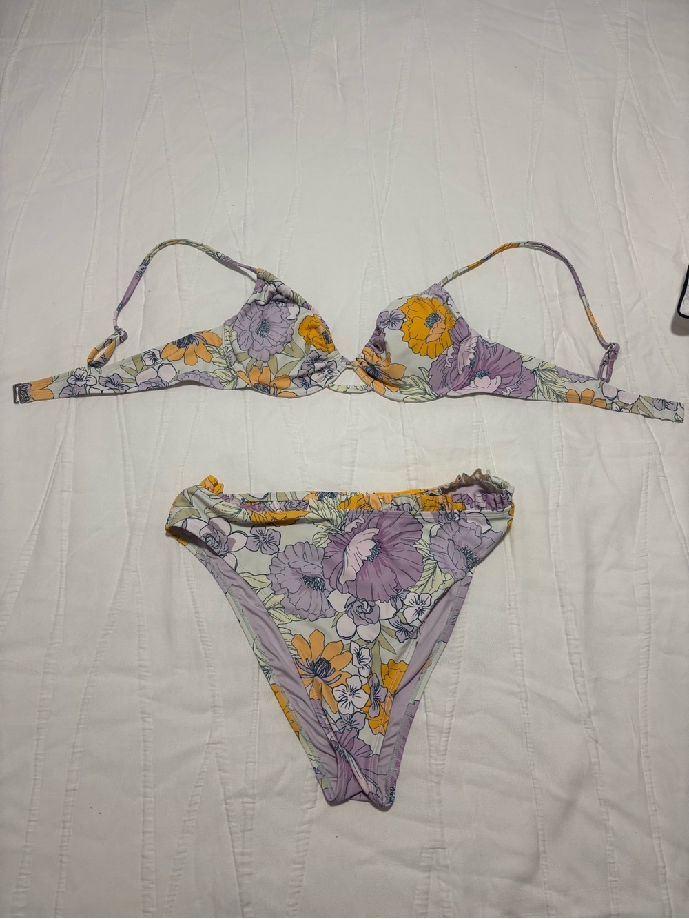 Floral Print Bikini Set in Lavender and Yellow